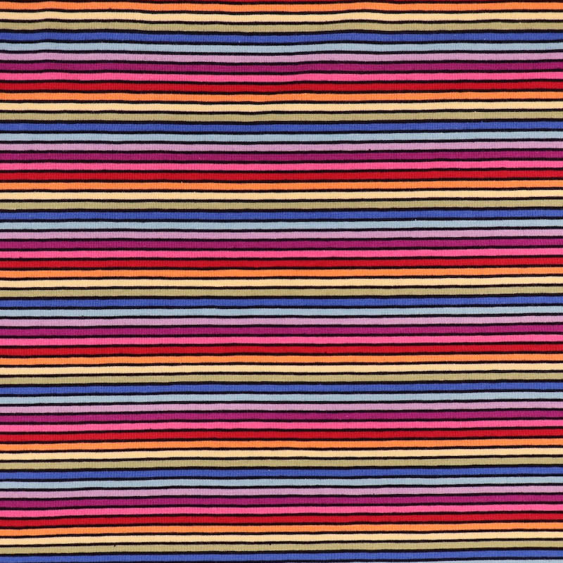 95% Cotton 5% Elastane Jersey Fabric - Multi Coloured Rainbow Stripe