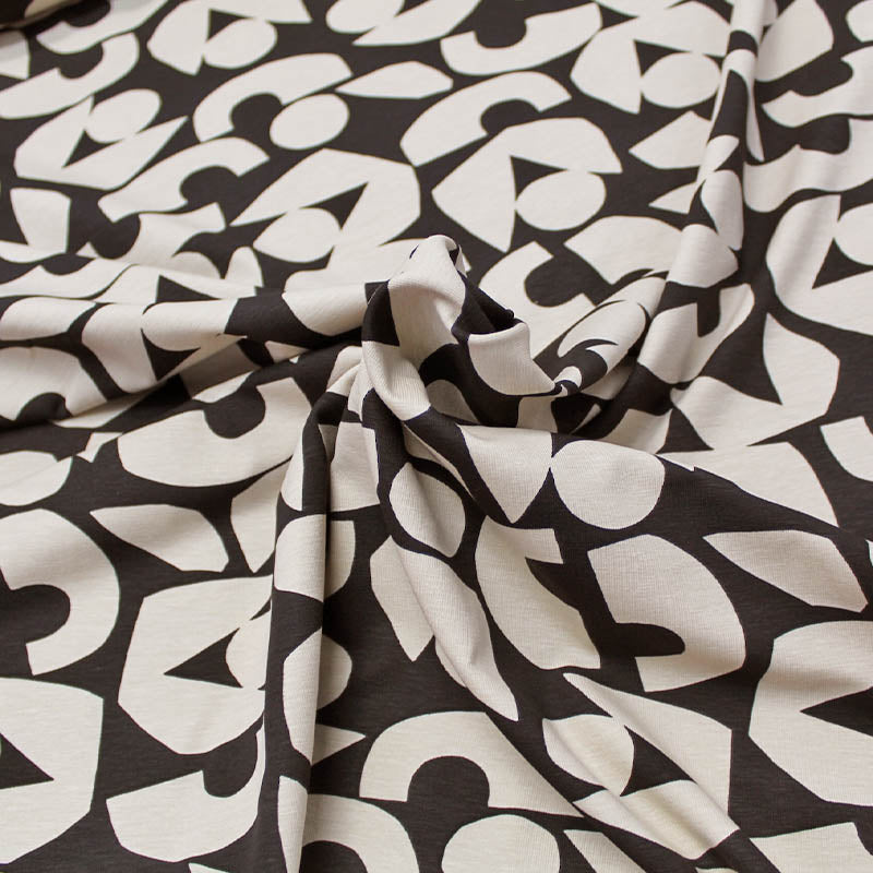 Black and Putty Bold Print Jersey Fabric