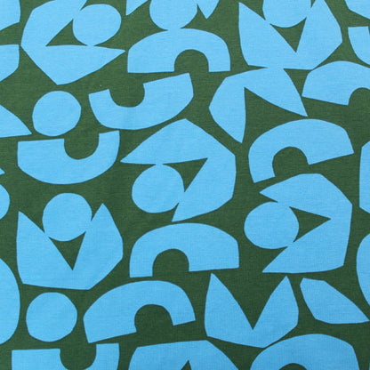 95% Cotton 5% Elastane  Blue and Khaki Green Bold Print Jersey Fabric
