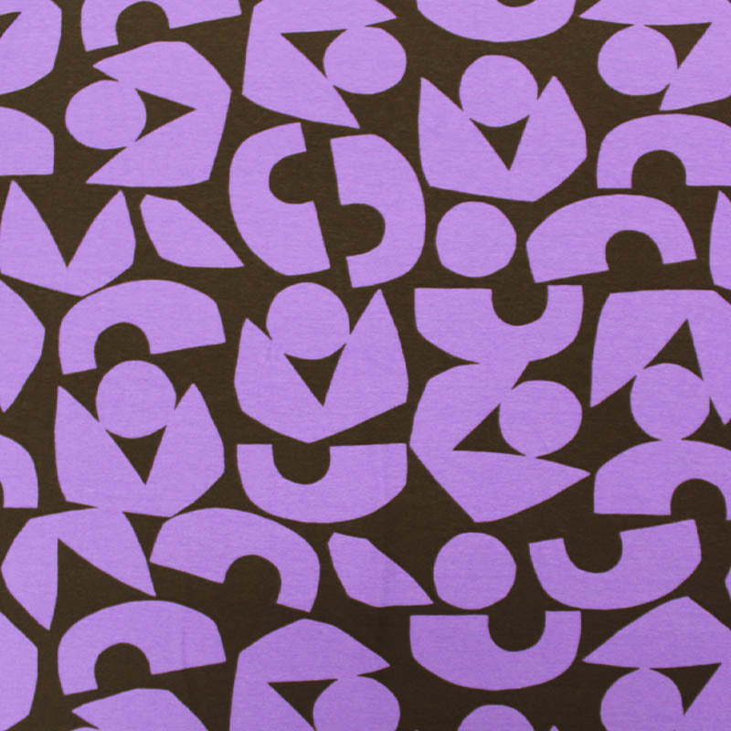 95% Cotton 5% Elastane  Purple and Brown Bold Print Jersey Fabric