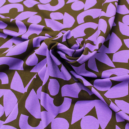 95% Cotton 5% Elastane  Purple and Brown Bold Print Jersey Fabric