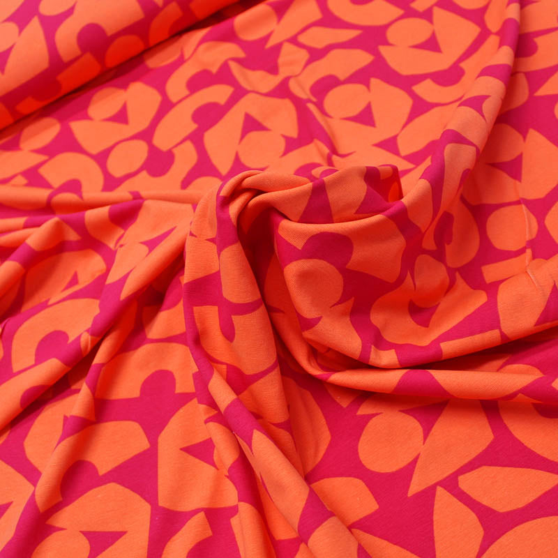 95% Cotton 5% Elastane  Pink and Orange Bold Print Jersey Fabric