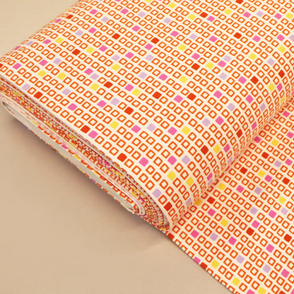 Cotton Elastane Jersey - White - Orange Squares