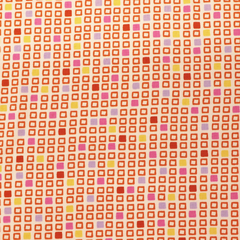 Cotton Elastane Jersey - White - Orange Squares