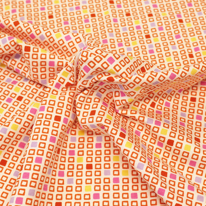 Cotton Elastane Jersey - White - Orange Squares