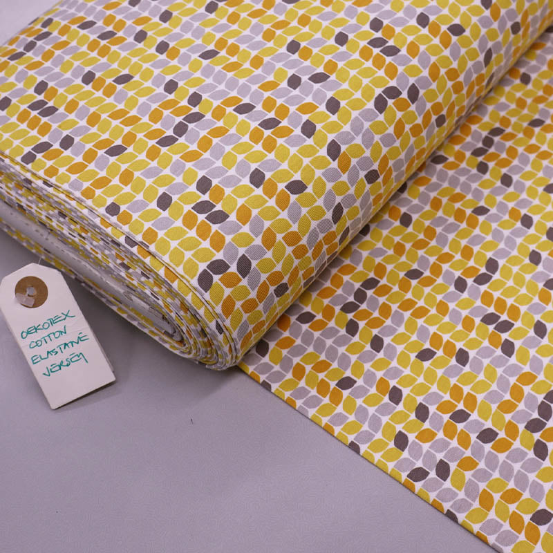 96% Cotton 4% Elastane Jersey Fabric - Yellow Geometric Print