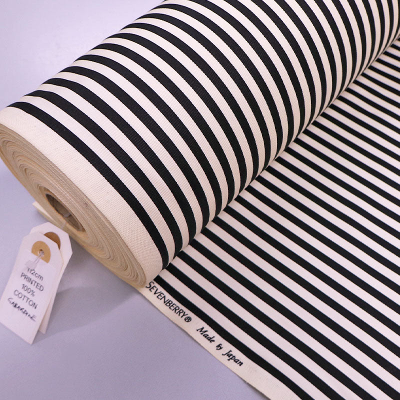 100% Cotton Gabardine Fabric - Black and Cream Stripe made in Japan by Sevenberry