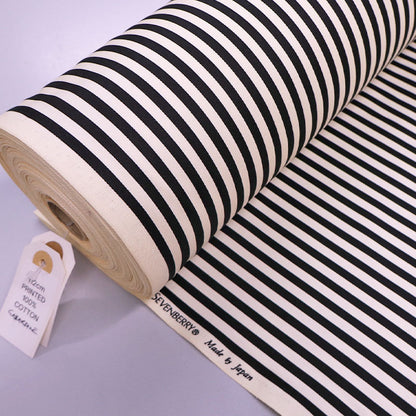 100% Cotton Gabardine Fabric - Black and Cream Stripe made in Japan by Sevenberry