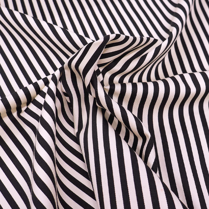 100% Cotton Gabardine Fabric - Black and Cream Stripe made in Japan by Sevenberry
