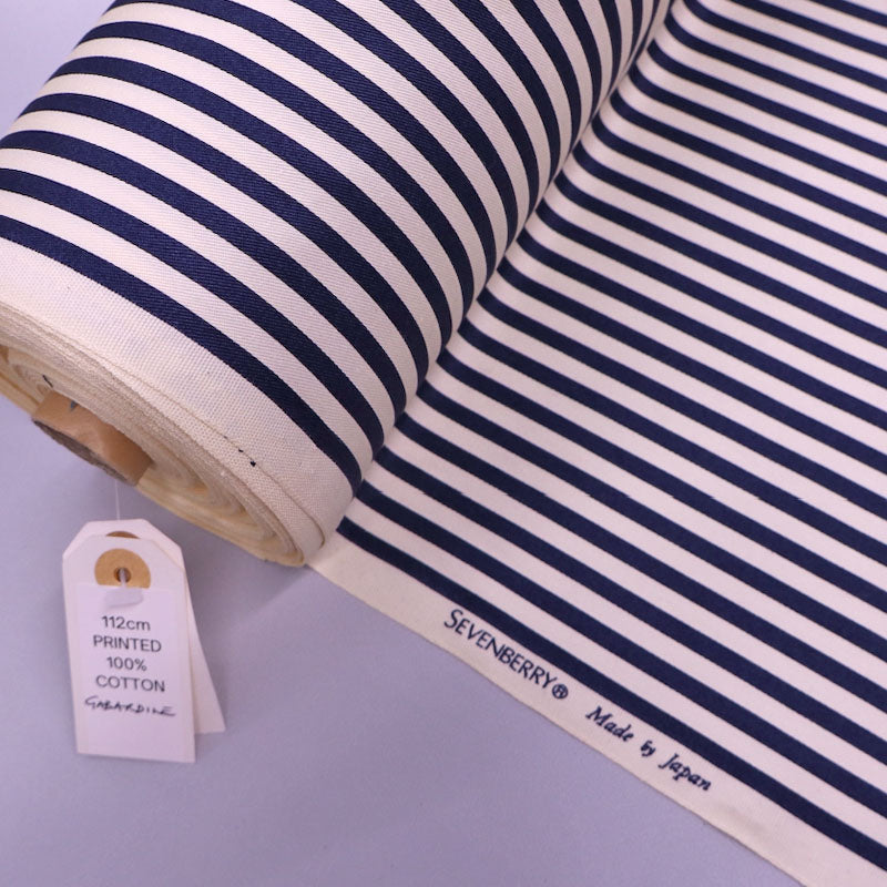 100% Cotton Striped Gabardine Fabric - Navy and Cream from Japanese designer Sevenberry.