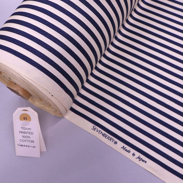 100% Cotton Striped Gabardine Fabric - Navy and Cream from Japanese designer Sevenberry.