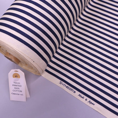 100% Cotton Striped Gabardine Fabric - Navy and Cream from Japanese designer Sevenberry.
