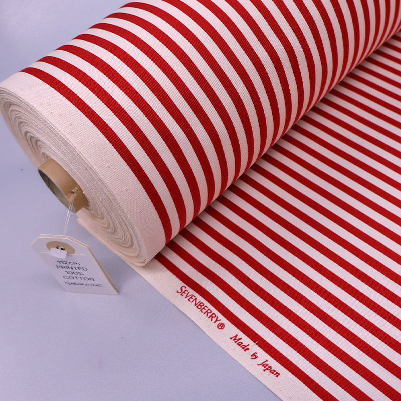 100% Cotton Gabardine Fabric - Red and Cream Stripe made in Japan by Sevenberry