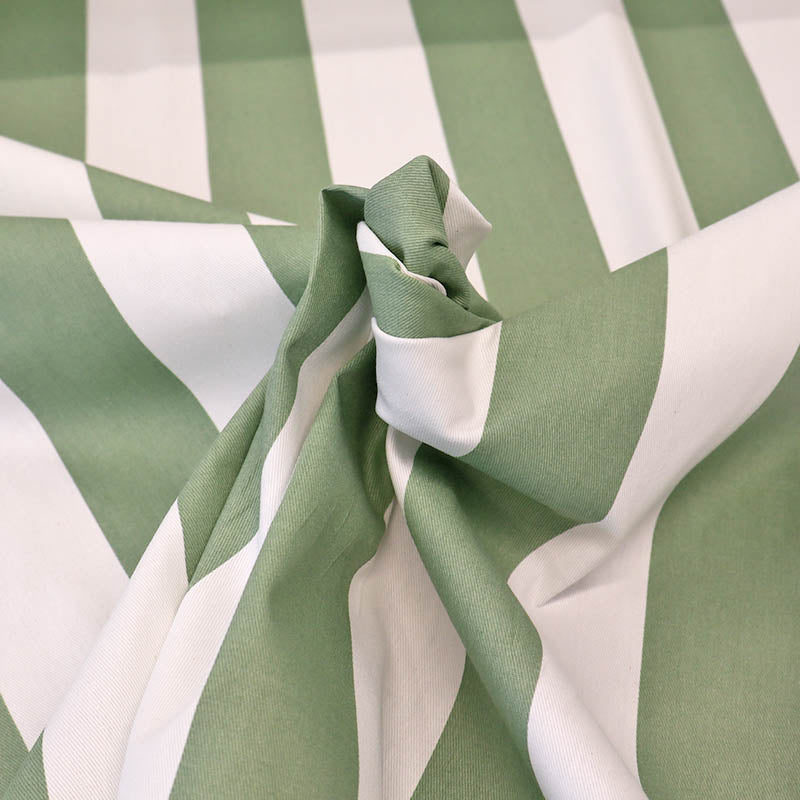 100% Cotton Sage Green and White Striped Gabardine Twill Fabric