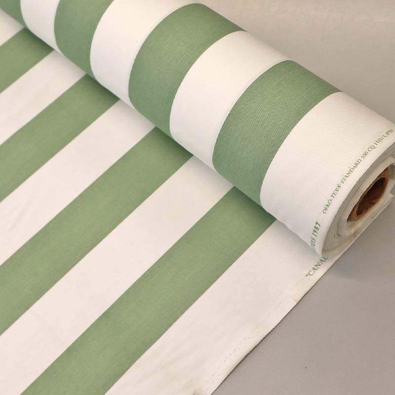 100% Cotton Sage Green and White Striped Gabardine Twill Fabric