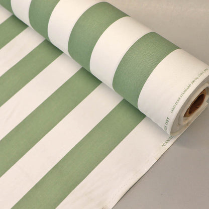 Cotton Gabardine - Wide Stripe - Sage Green and White