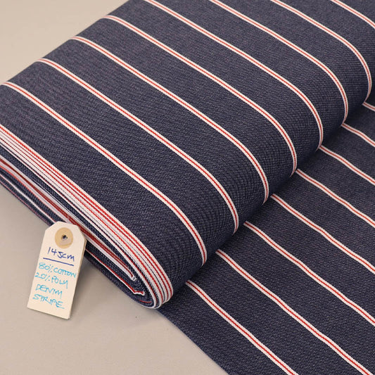 Cotton Mix Denim - Dark Blue - Red Stripe