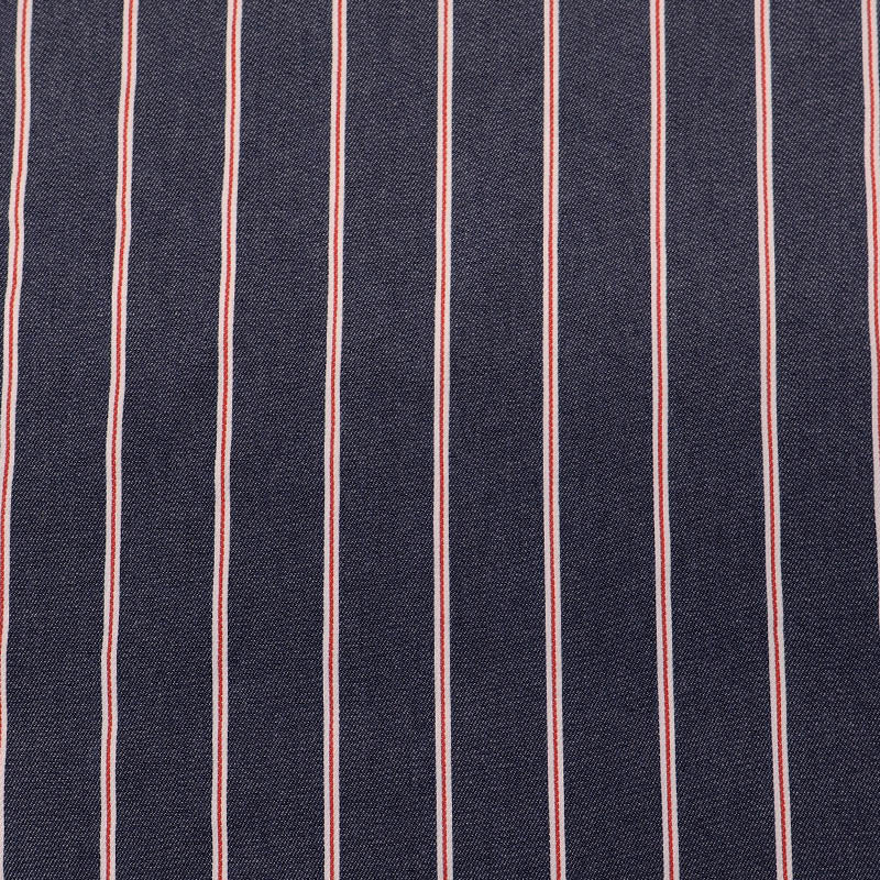 80% Cotton 20% Polyester Dark Blue Denim Fabric with narrow red and white Stripe