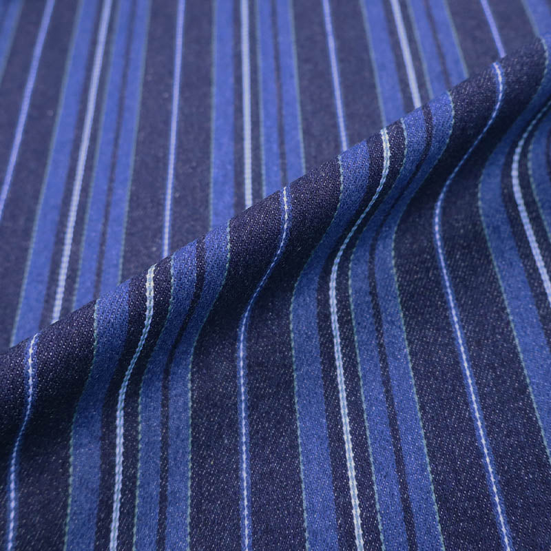 Dark blue striped denim fabric