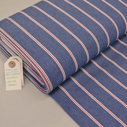 Cotton Mix Denim - Medium Blue - Red Stripe