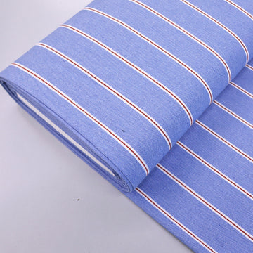 80% Cotton 20% Polyester Light Blue with Red and White Stripe Denim Fabric