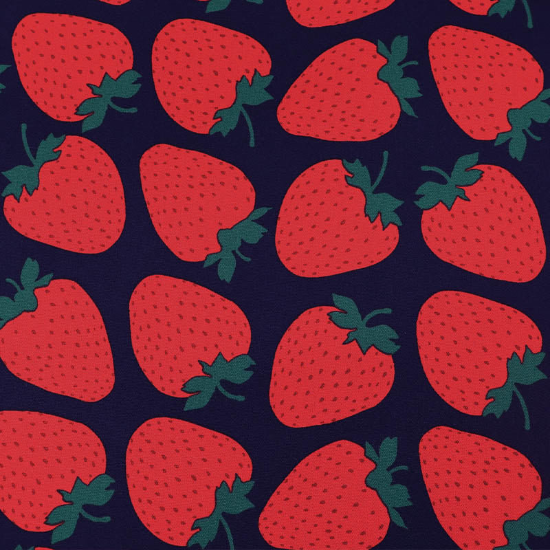 100% Cotton Navy Oxford Cotton Fabric - Large Red Strawberry Print