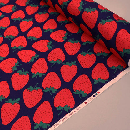 100% Cotton Navy Oxford Cotton Fabric - Large Red Strawberry Print