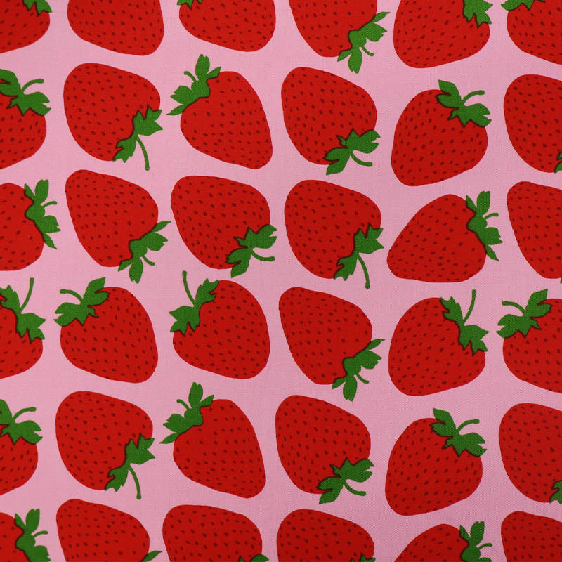 100% Cotton Pale Pink Oxford Cotton Fabric - Red Strawberry Print