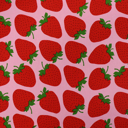 100% Cotton Pale Pink Oxford Cotton Fabric - Red Strawberry Print