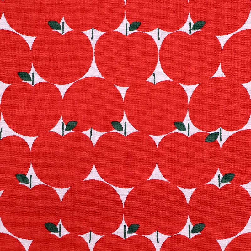 100% Cotton Oxford Fabric - Red Apple Print on White background