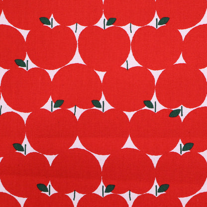 100% Cotton Oxford Fabric - Red Apple Print on White background