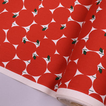 100% Cotton Oxford Fabric - Red Apple Print on White background