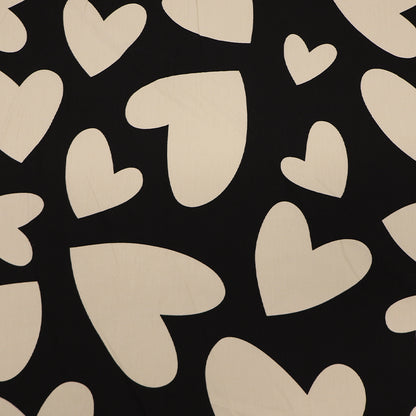 Black and Cream Heart Print 100% Cotton Poplin Fabric