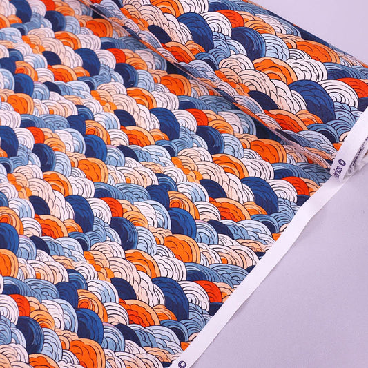 100% Cotton Blue and Orange Poplin Fabric