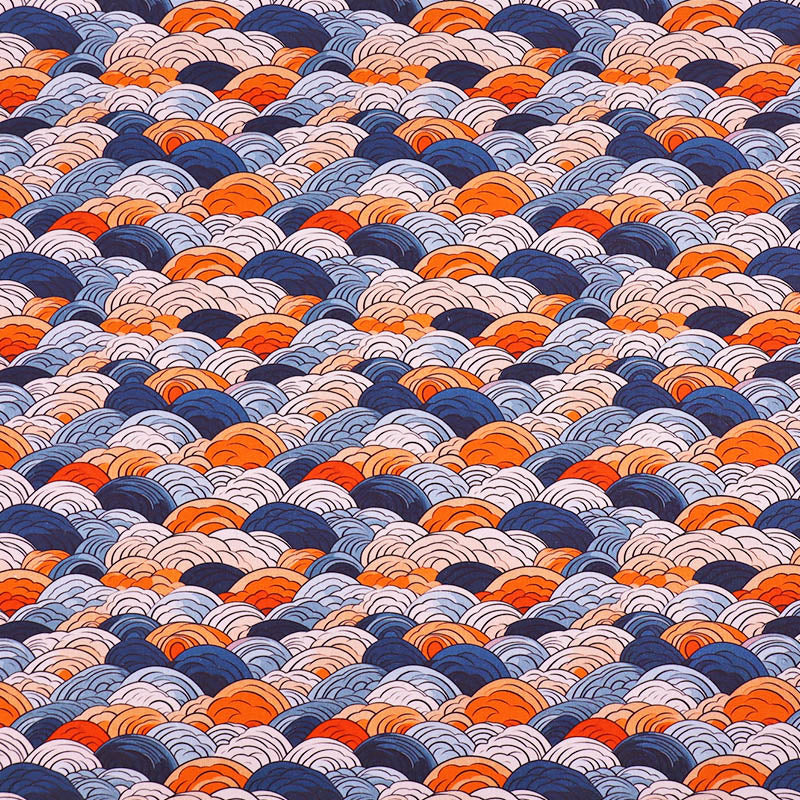 100% Cotton Blue and Orange Poplin Fabric