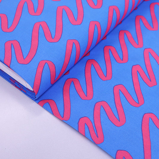 Cotton Poplin - Blue and Pink - Wiggly