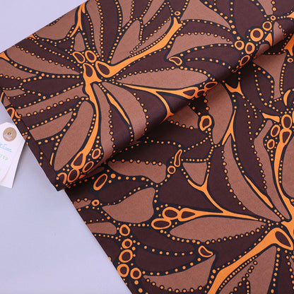100% Cotton Brown Poplin Fabric - Abstract Floral