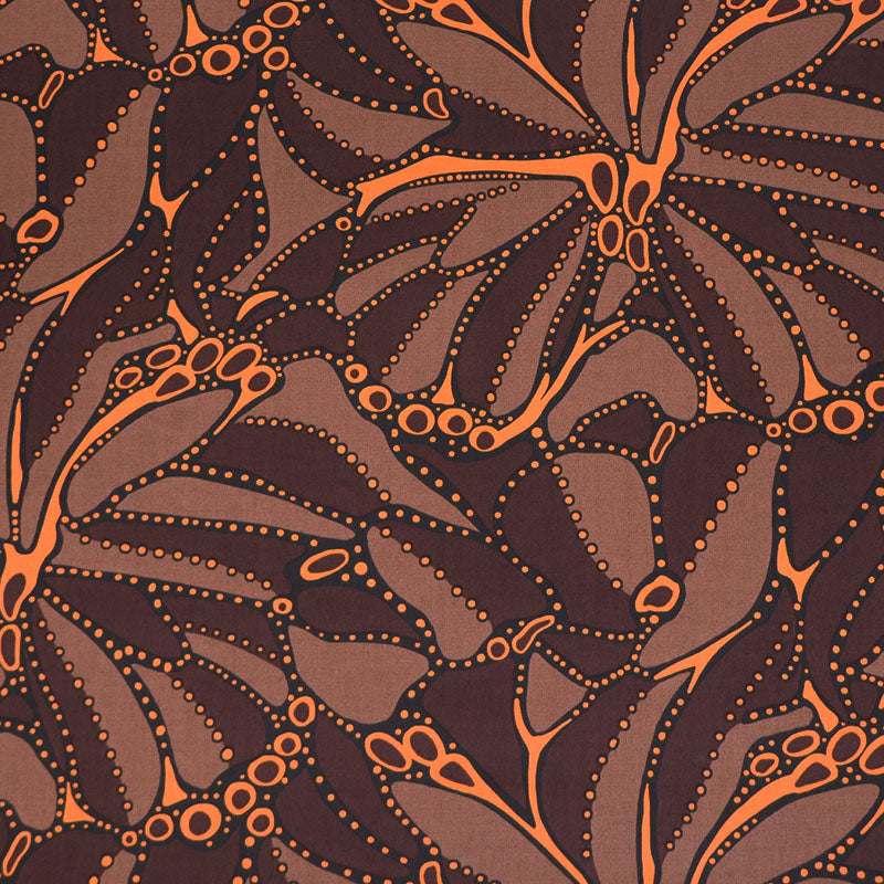 100% Cotton Brown Poplin Fabric - Abstract Floral