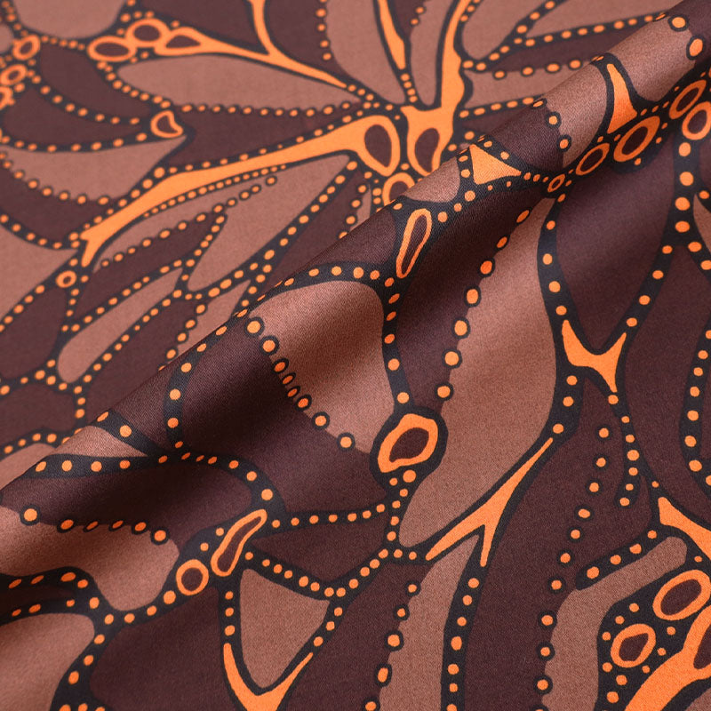 100% Cotton Brown Poplin Fabric - Abstract Floral