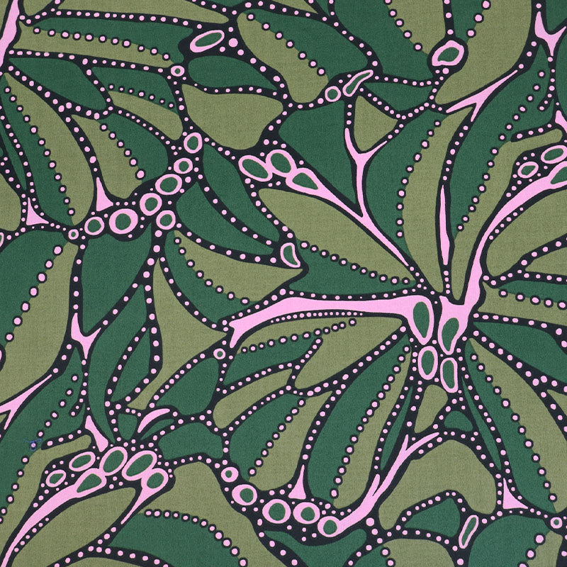 100% Cotton Green Poplin Fabric - Abstract Floral