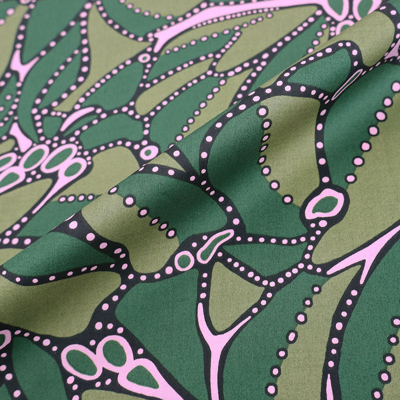100% Cotton Green Poplin Fabric - Abstract Floral