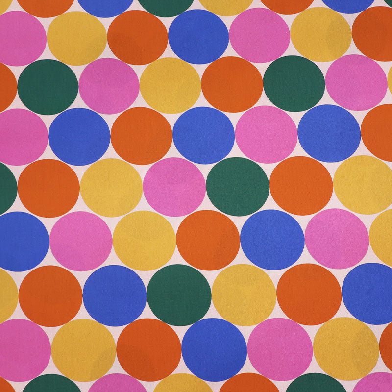 100% Cotton Poplin Fabric - Multi Coloured Large Spots - Pink, Orange, Yellow, Blue and Green