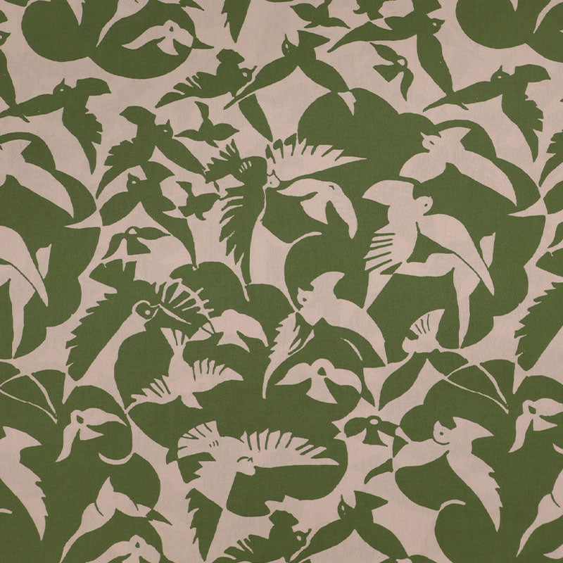 100% Cotton Poplin Fabric - Khaki Green and Taupe Bird Print