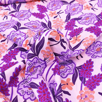 Lilac and Pink Floral 100% Cotton Poplin Fabric