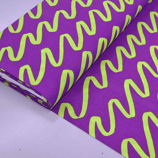Cotton Poplin - Lime and Purple - Wiggly