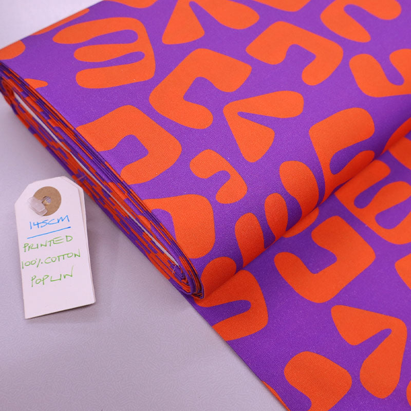 100% Cotton Poplin Fabric Orange and Purple Print