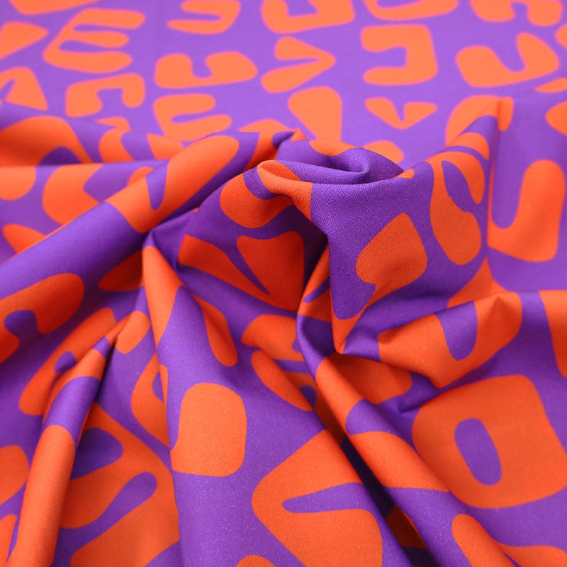 100% Cotton Poplin Fabric Orange and Purple Print