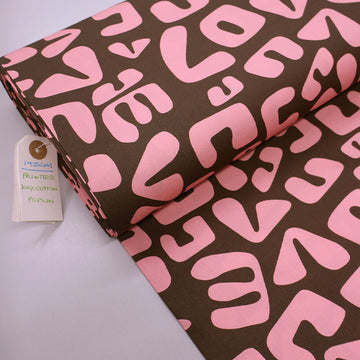 100% Cotton Poplin Fabric - Pink and Brown Print