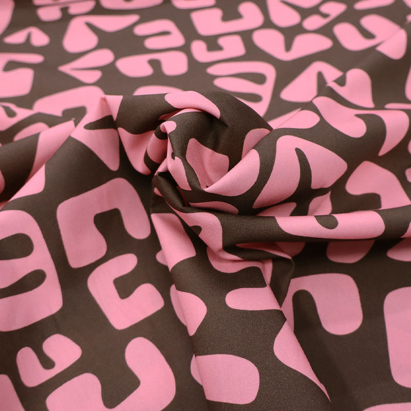 100% Cotton Poplin Fabric - Pink and Brown Print