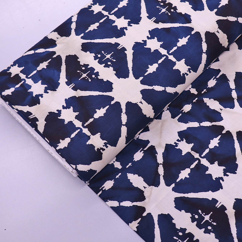 100% Viscose  Batik Fabric - Dark Blue and Cream Tie-Dye